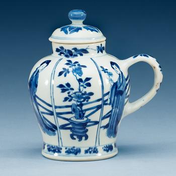 1700. A blue and white mustard pot with cover, Qing dynasty, Kangxi (1662-1722).