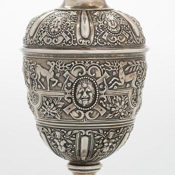 A sterling silver wine ewer, maker's mark of George Fox, London 1872.