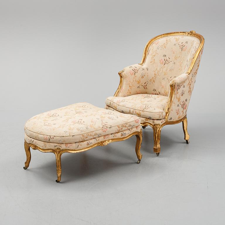 Bergère med fotpall, Louis XV-stil, 1800-talets andra hälft.