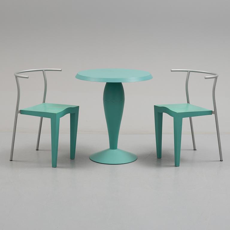 PHILIPPE STARCK, a "Miss Balù" table and a pair of "Dr Glob" chairs, Kartell.