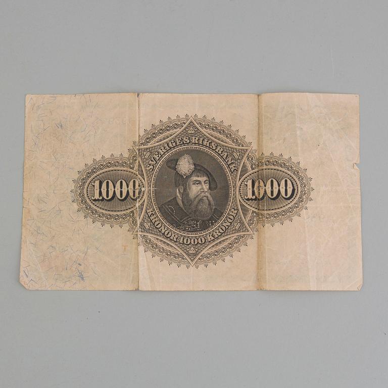 A swedish 1000 kronor bill from 1939.