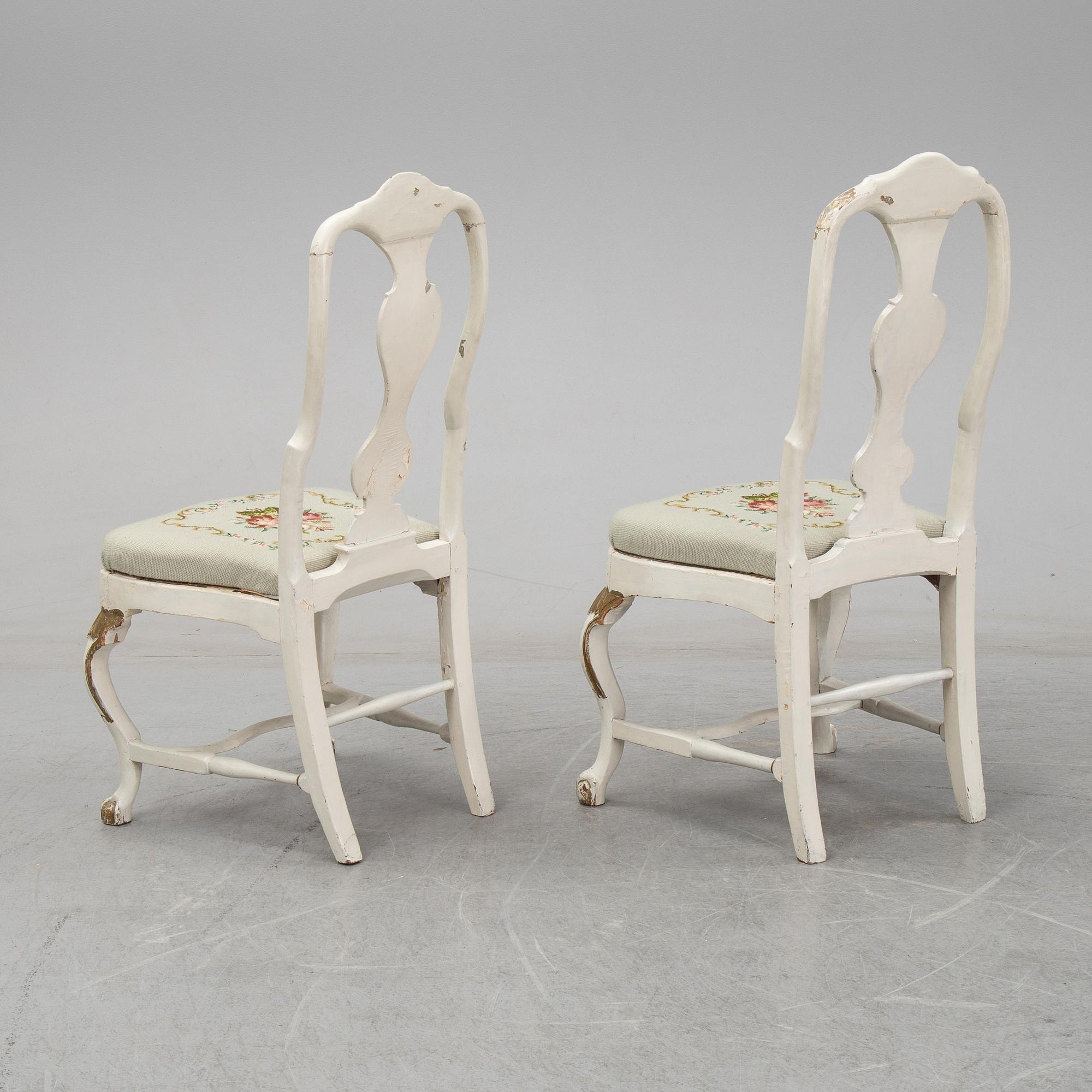 Two Swedish Rococo chairs, second half of the 18th century.