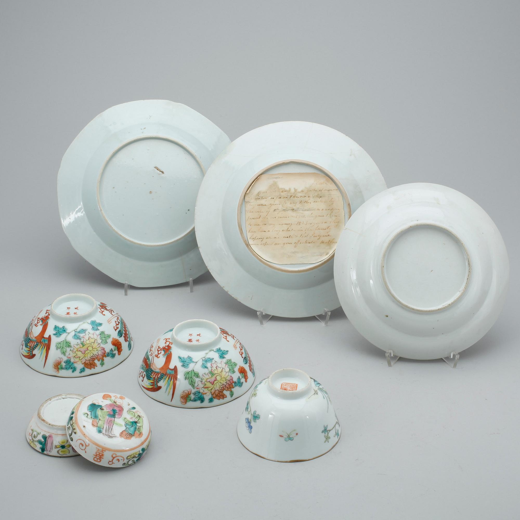 PARTI PORSLIN, 9 delar, Kina, 1700-1900-tal.