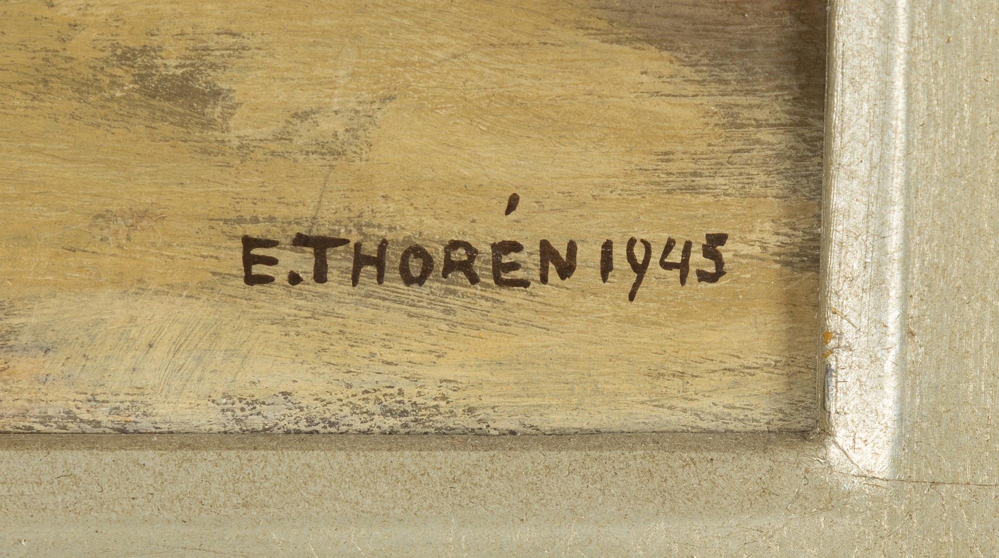 Esaias Thorén, olja på pannå, signerad och daterad 1945.