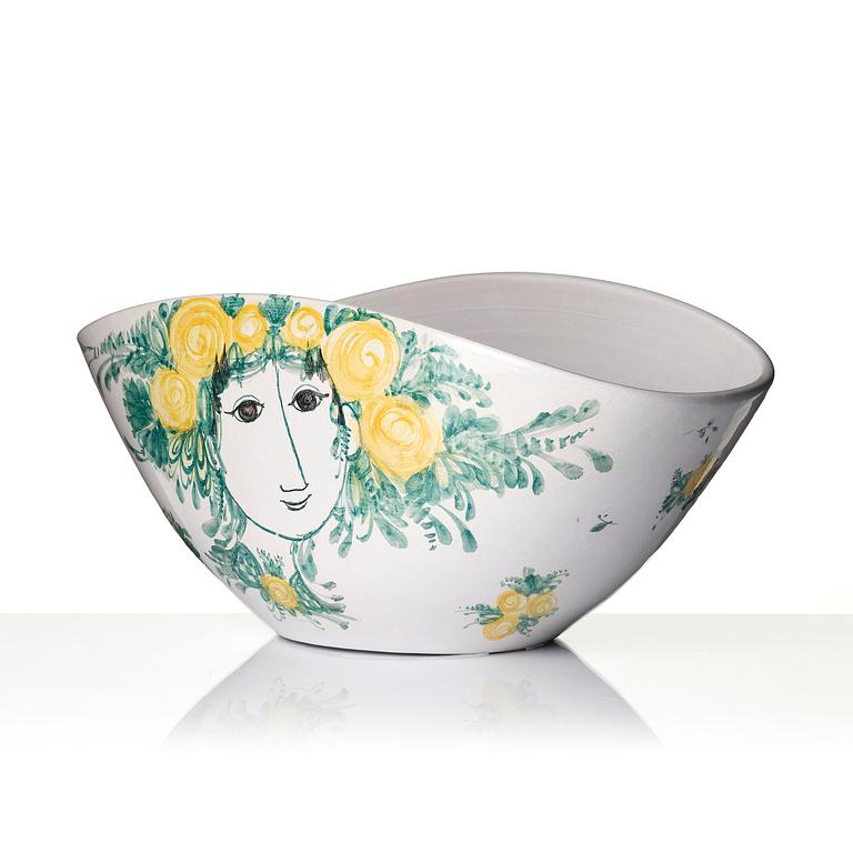 Björn Wiinblad, stor skål, glaserad keramik, Danmark, daterad 1977.