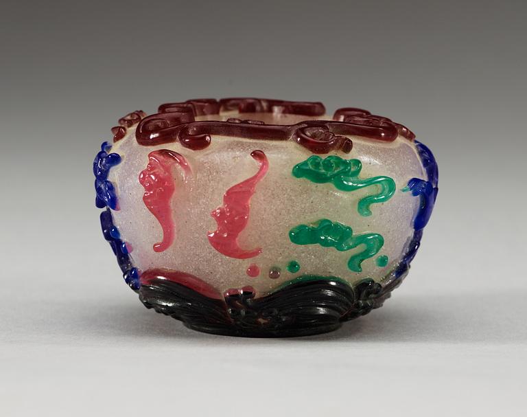 A four coloured Peking-glass brush washer pot, Qing dynasty with seal mark.