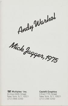 ANDY WARHOL, efter, 10 st, färgoffsettryck,"Mick Jagger" Castelli Graphics, 1975.