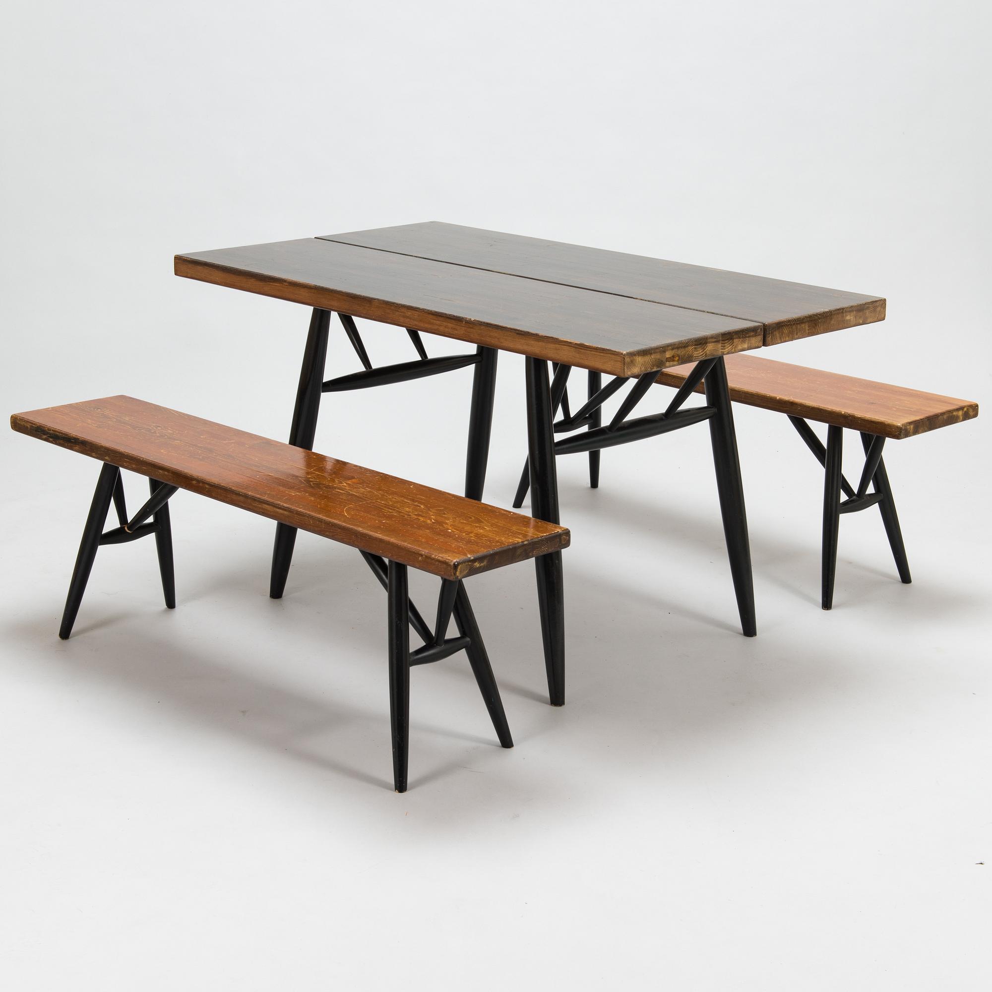 Ilmari Tapiovaara, 1960's 'Pirkka' dining table and benches for Laukaan Puu.