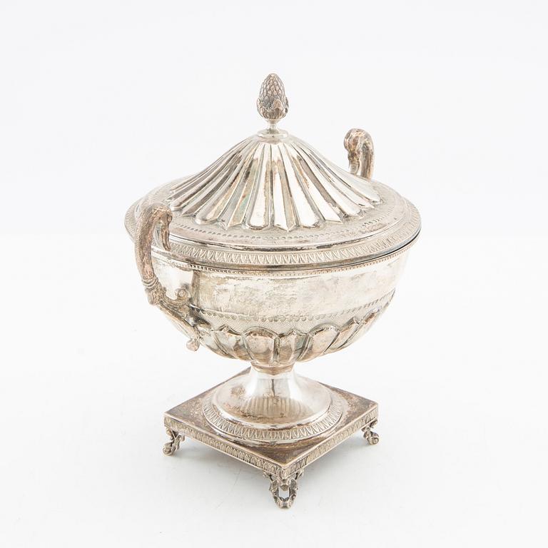 Candy bowl with lid, silver, Swedish import marks, Empire style, early 20th century.