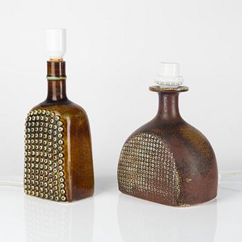 Stig Lindberg, two stoneware table lamps, Gustavsberg Studio, Sweden, 1974.