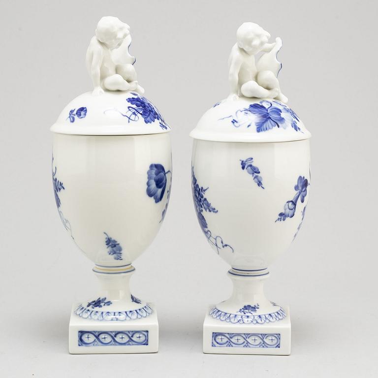 ROYAL COPENHAGEN, a pair of blue and white 'Blå Blomst' porcelain vases.