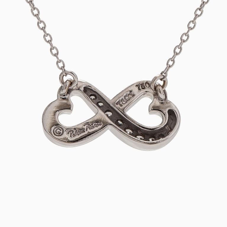 Tiffany & Co, Paloma Picasso, kaulakoru, "Double Loving Heart", 18K valkokultaa ja briljanttihiottuja timantteja.