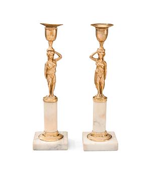 380. A PAIR OF GUSTAVIAN CANDLESTICKS.