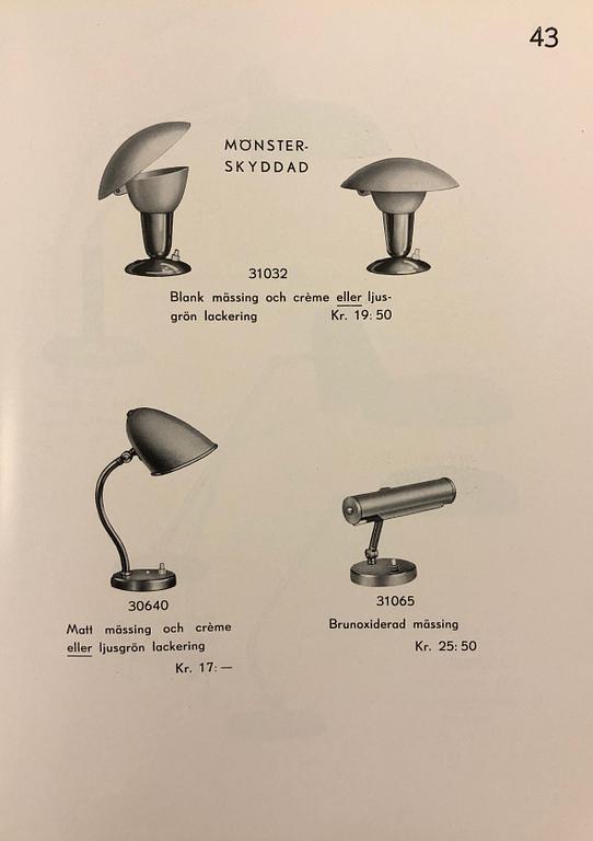 Bertil Brisborg, table/wall lamps, 1 pair, model "31032", Nordiska Kompaniet 1940s.