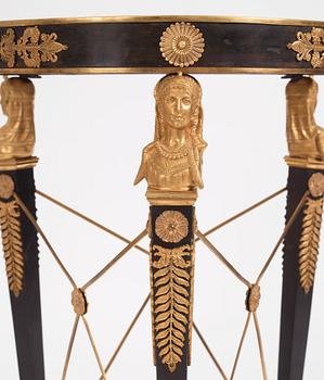 A French Empire-style gilt and patinated bronze  gueridon, later part of the 19th century.