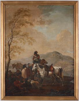 Philips Wouwerman Follower of, Landscape with figures and horse men, a pair.