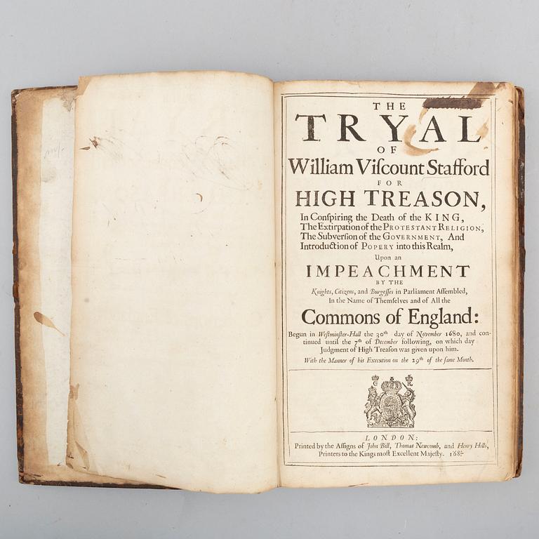 BOOK, Trial and execution of Viscount Stafford 1680 / The Popish Plot.