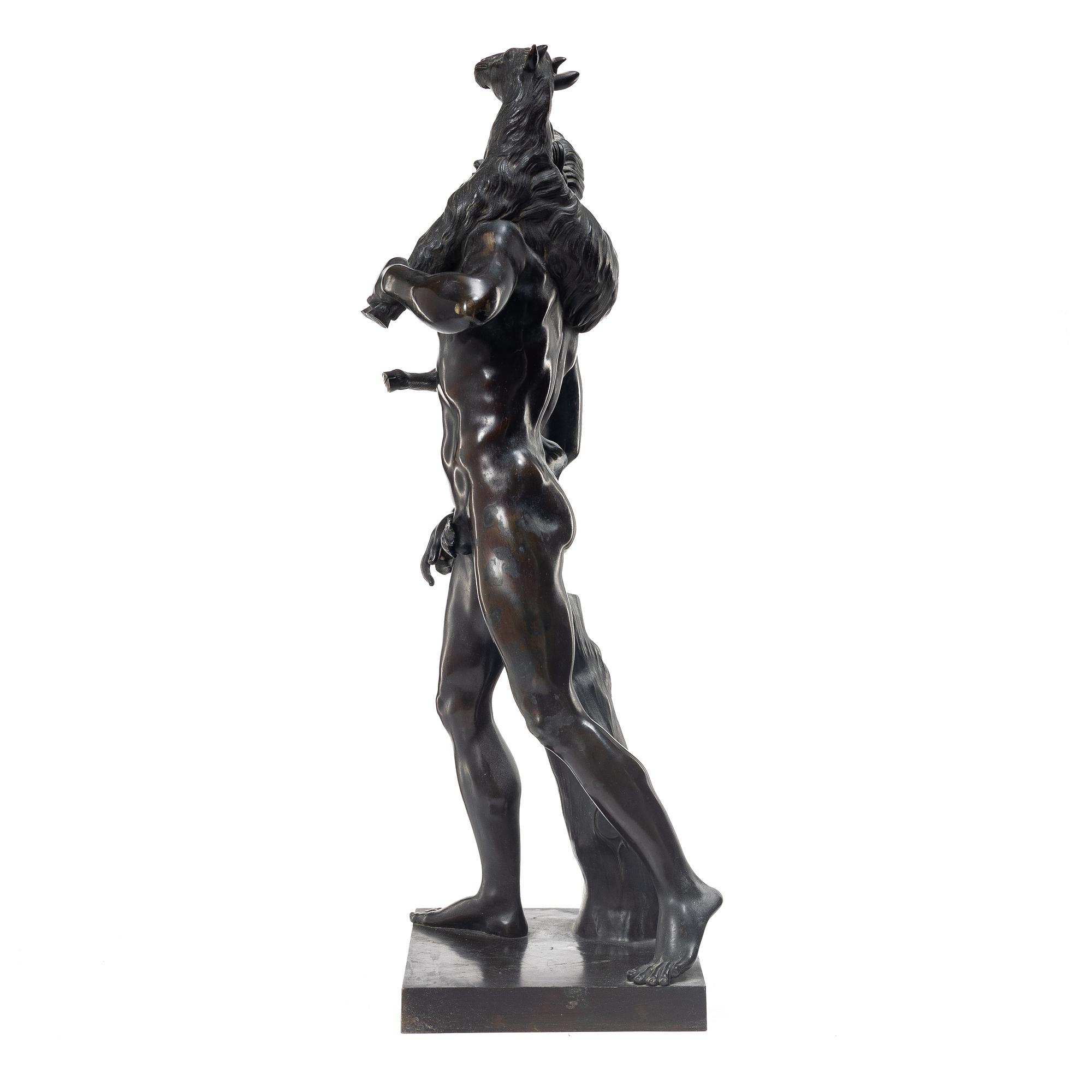 Sculpture, bronze. Faun with lamb. After a Roman model, 20th century.