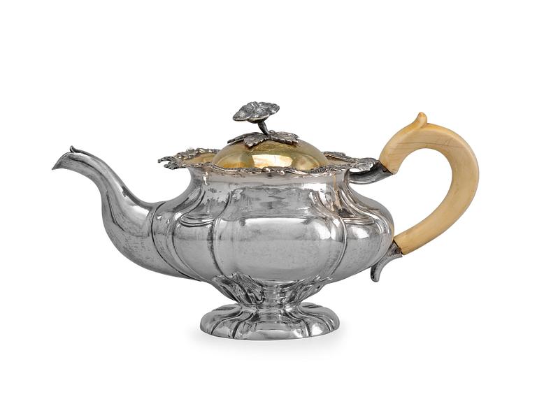 A TEAPOT, 84 silver, bone. Ivan Gubkin Moskow 1846.                         (purveyor of the court since 1855 ).