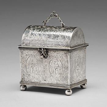 Bröllopsskrin / Knottekistje, silver, barock-stil, med holländska "pseudo" stämplar.