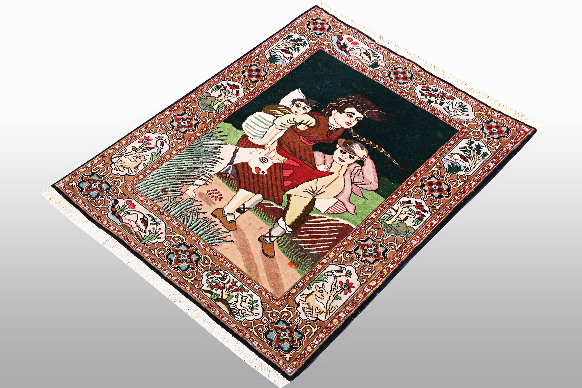 A rug, Tabriz, figural, 50 Raj, ca 90 x 61 cm.