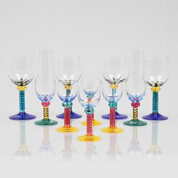 Ken Done, ten glasses, Kosta Boda, Sweden, late 20th century.