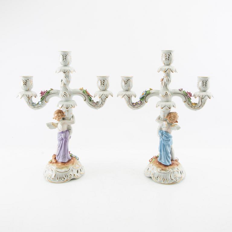 Candelabras two pairs Schmierholz Germany mid-20th century porcelain.