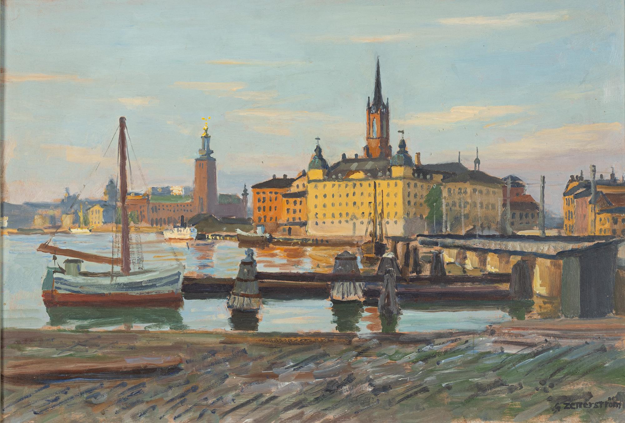 Gunnar Zetterström, Vy mot Stadshuset och Riddarholmen, Stockholm.