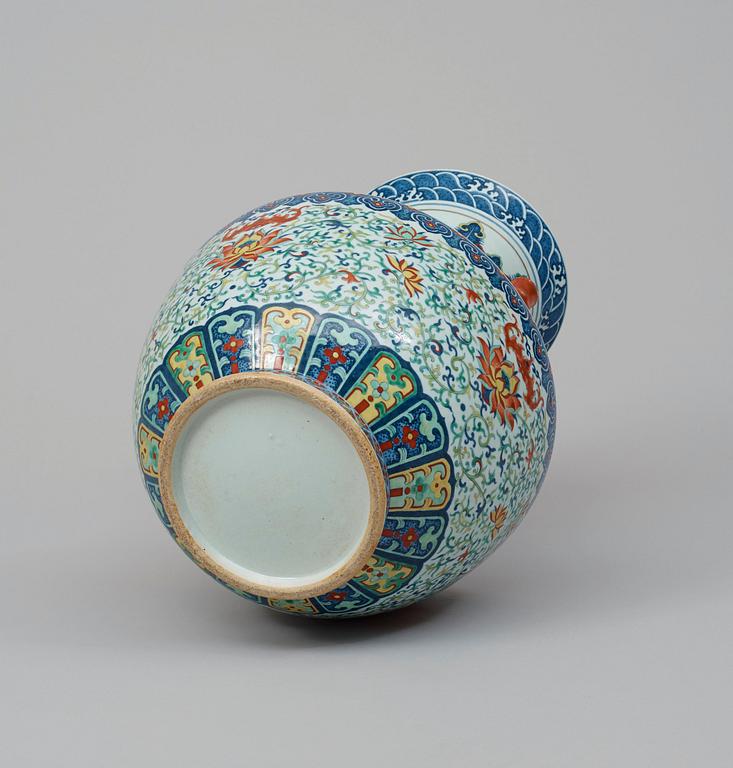 A large doucai vase with bamboshaped handles, China, 20th Century.