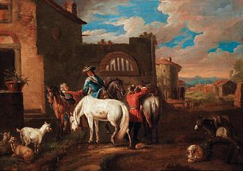 Jan Asselyn Follower of, Men with horses.