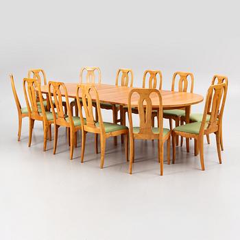 Carl Malmsten, a dining group, 13 pieces, 'Brunnsviken', second half of the 20th Century.