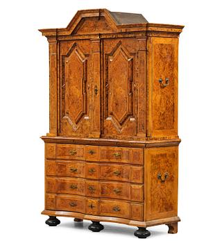 1. A Swedish late baroque burr-alder cabinet, first part 18th century.