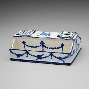 1373. A German Schleswig faience desk set, Schleswig-Holstein circa 1780/90's.