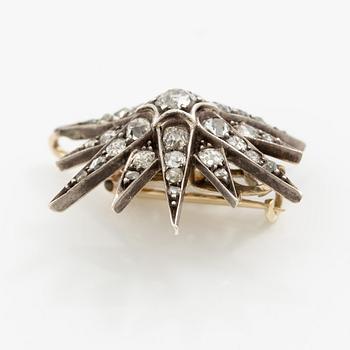 Brosch/hänge 14K guld och silver med gammalslipade diamanter, 1800-tal.