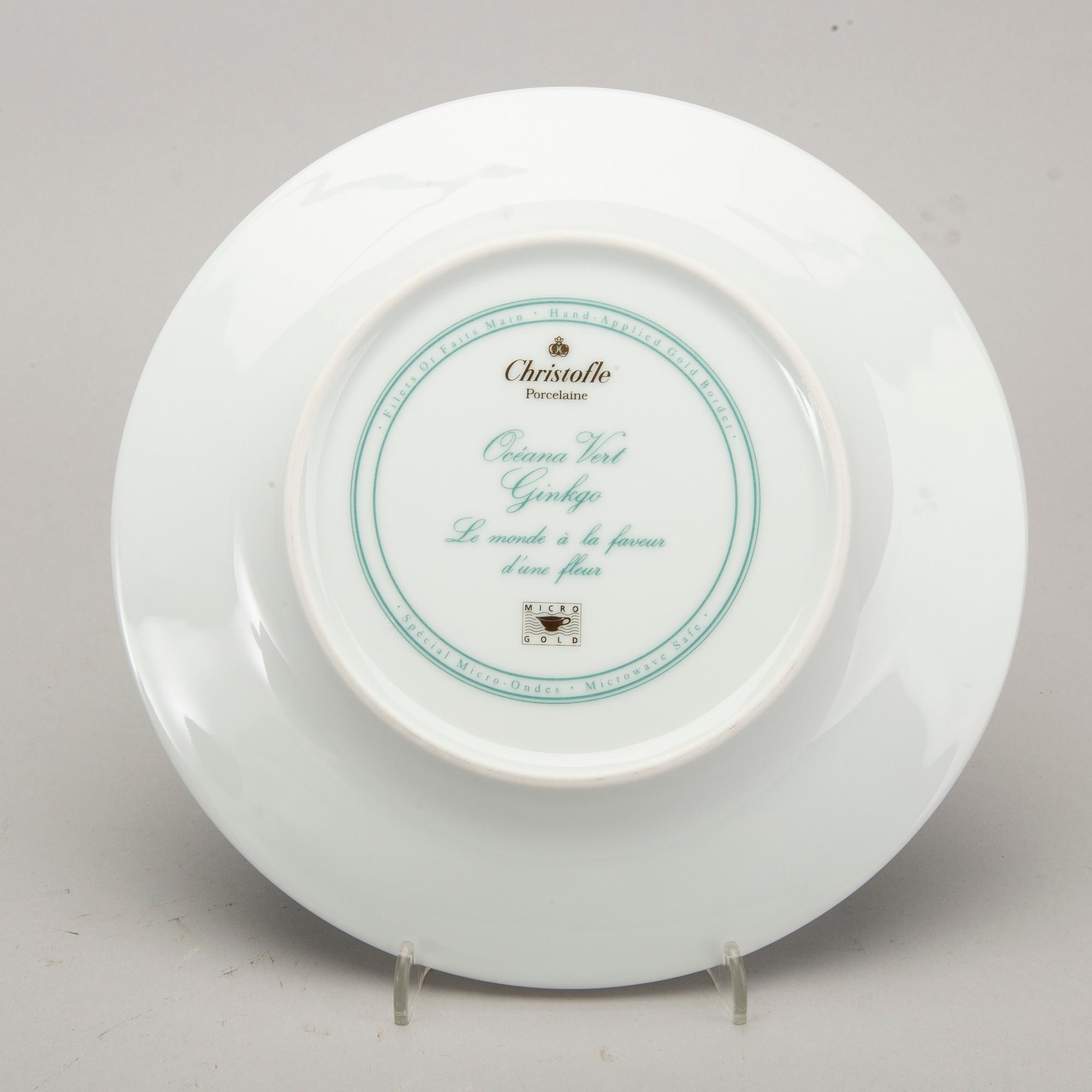 SERVIS, 12 dlr Christofle "Océana vert Gingko", porslin 1900-talets senare del.