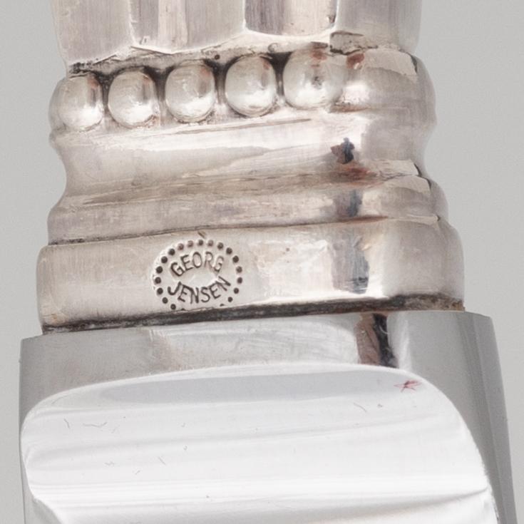 Georg Jensen, Knivar, 10 st, sterling silver, modell "Konge/Acorn", design Johan Rodhe, Danmark efter 1945.