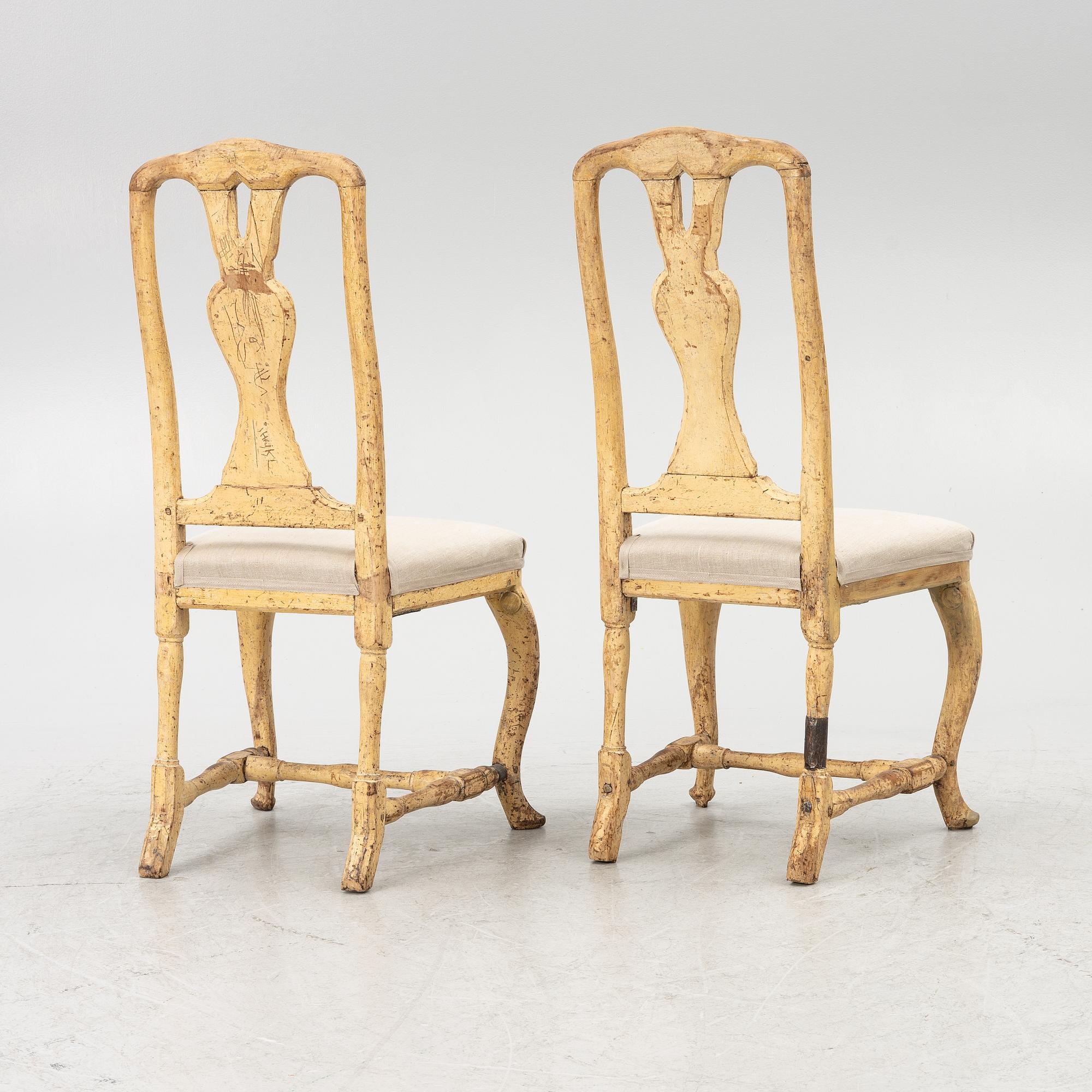 A pair of Swedish rococo chairs, Stockholm, later part 18th century.