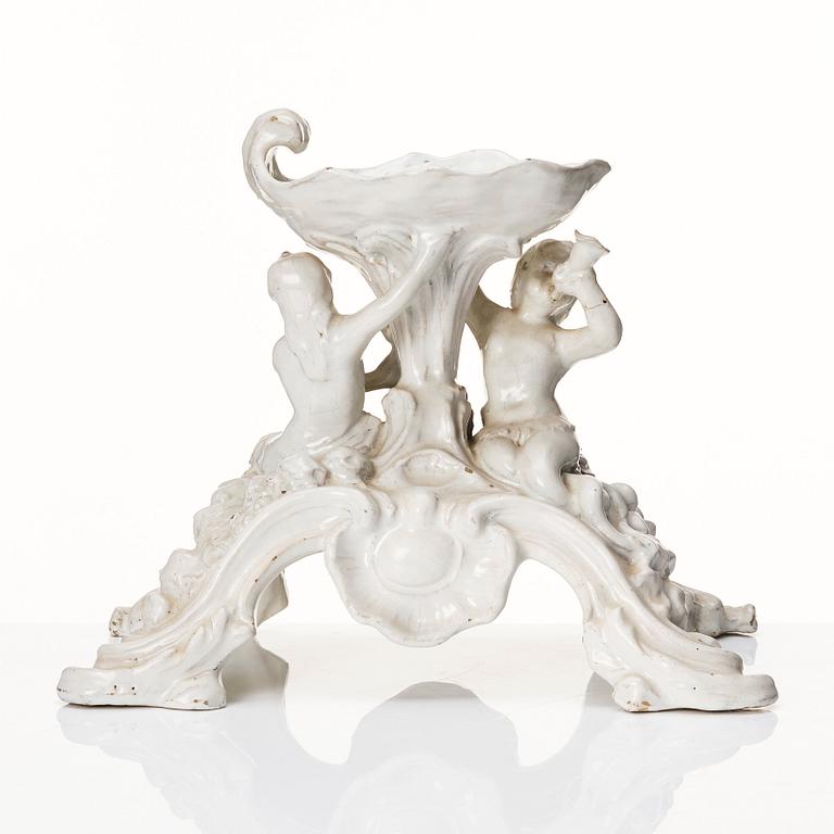 A white glazed Swedish Rörstrand faience center piece, 18th Century.