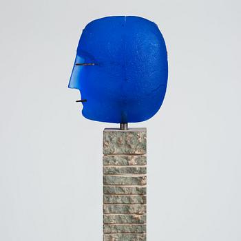 Bertil Vallien, a sand casted 'Head' glass sculpture, Kosta Boda, Sweden ca 1996.
