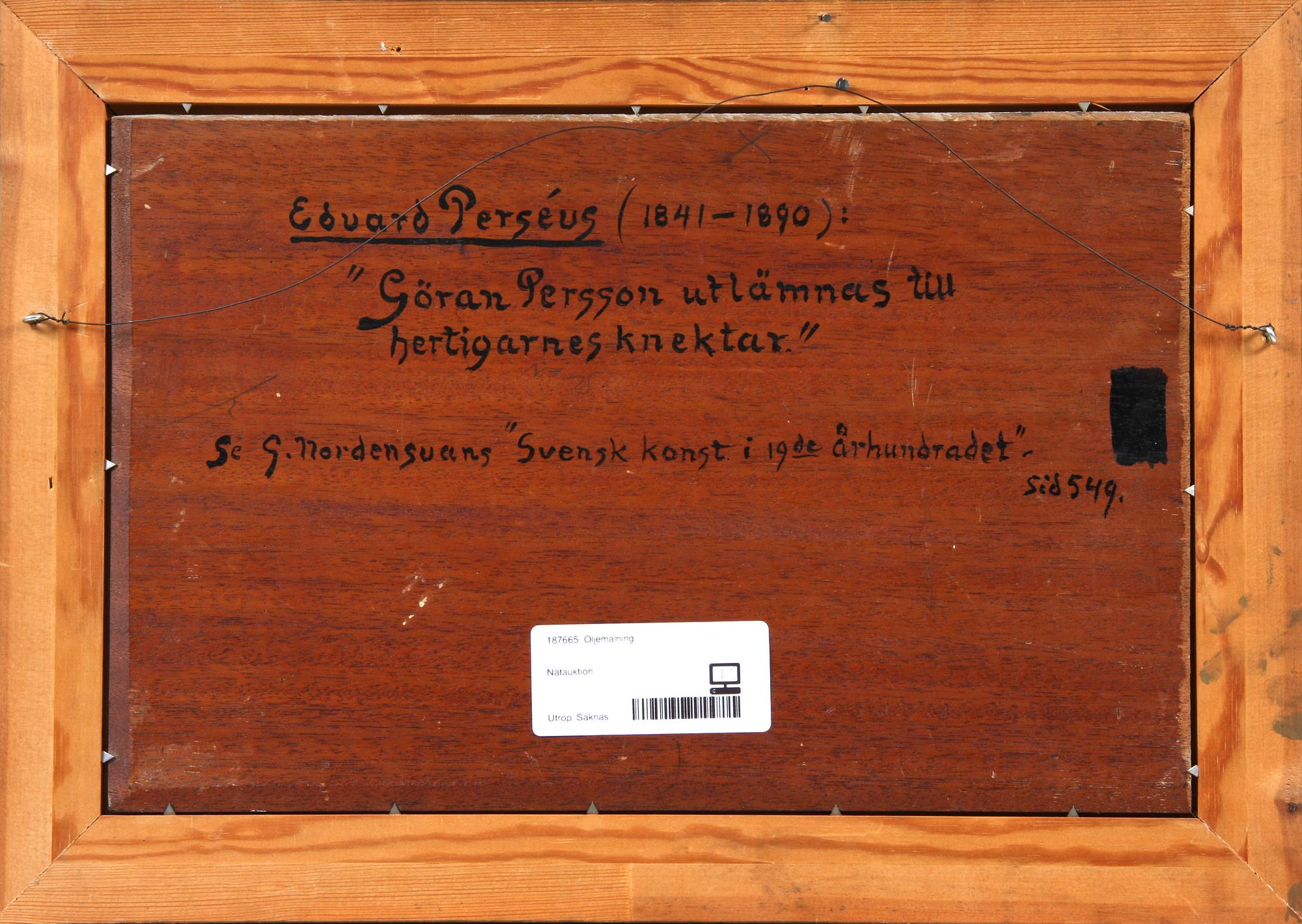 EDVARD PERSÈUS, kopia efter, olja på duk.