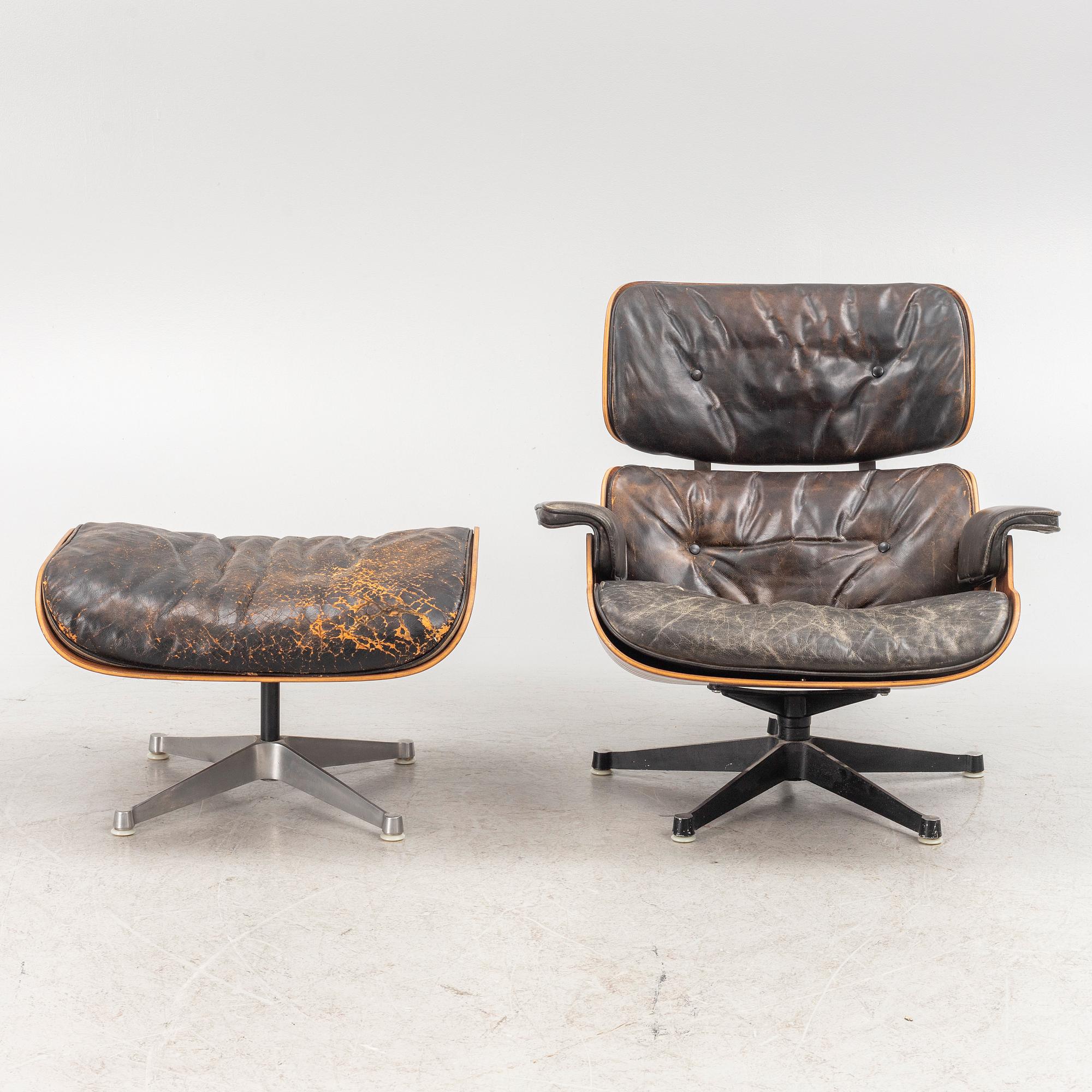 Charles & Ray Eames, armchair and footstool, "Lounge chair" for Herman Miller 1960s.