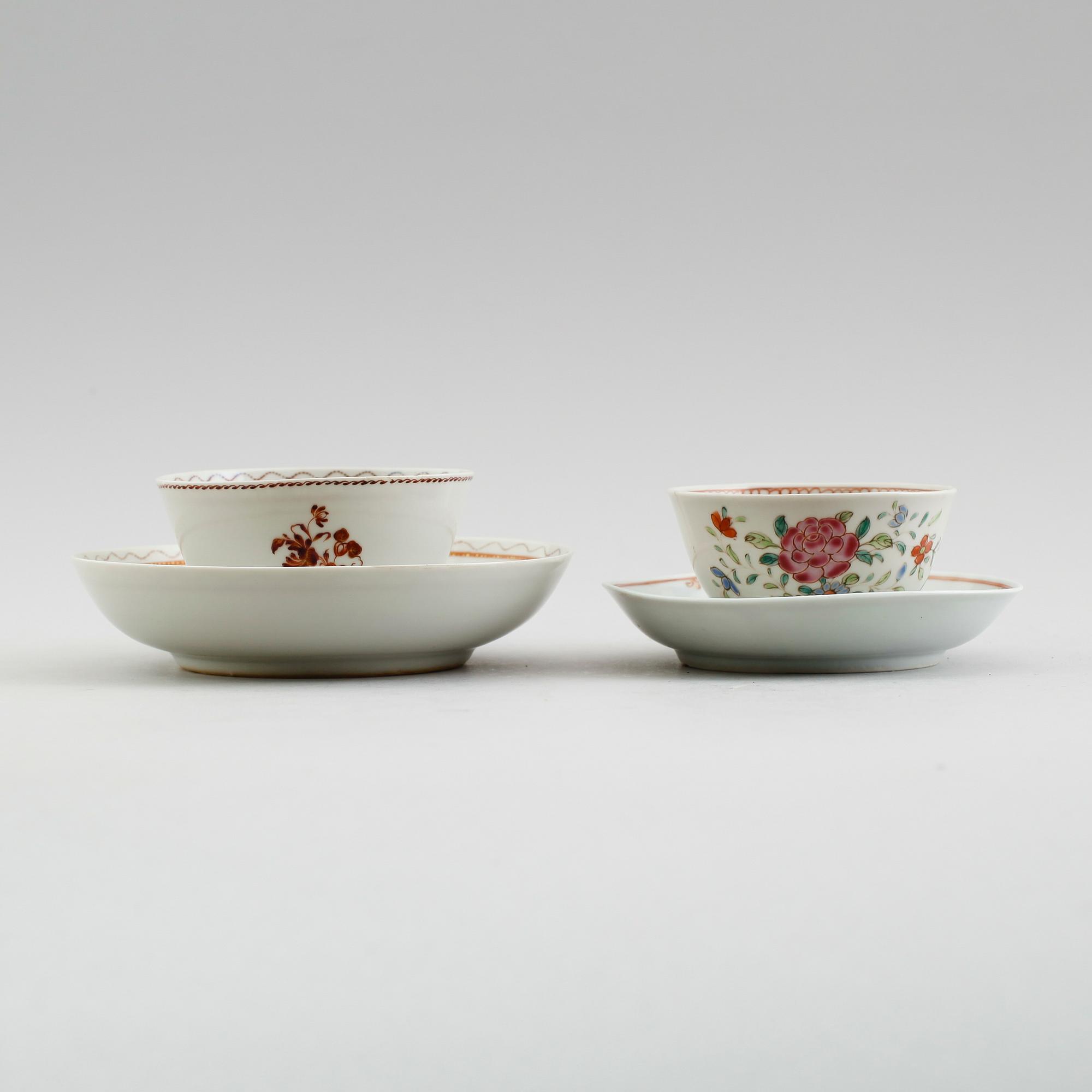 TESKÅL MED FAT OCH TESKÅL MED UDDA FAT, porslin, Kina, Qian Long 1736-1795.