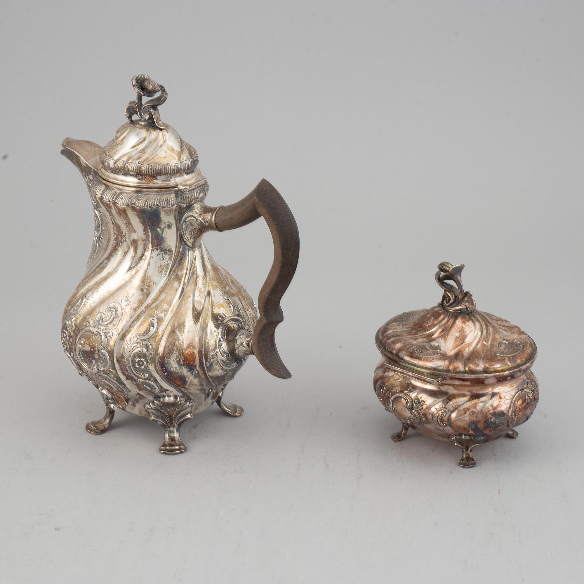 A three piece silver coffee service, CG Hallber, Stockholm 1945.