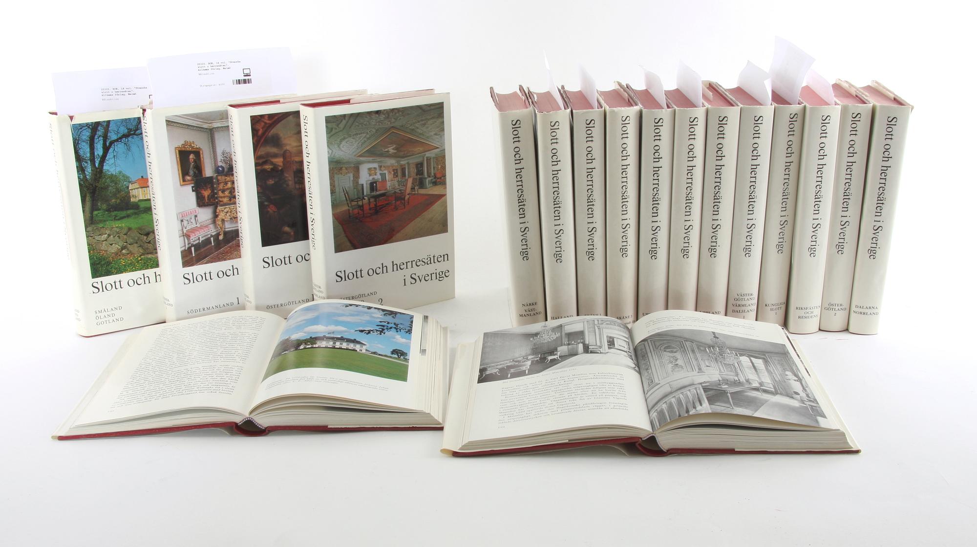 BOK, 18 vol, "Svenska slott o herresäten",
Allhems förlag, Malmö.