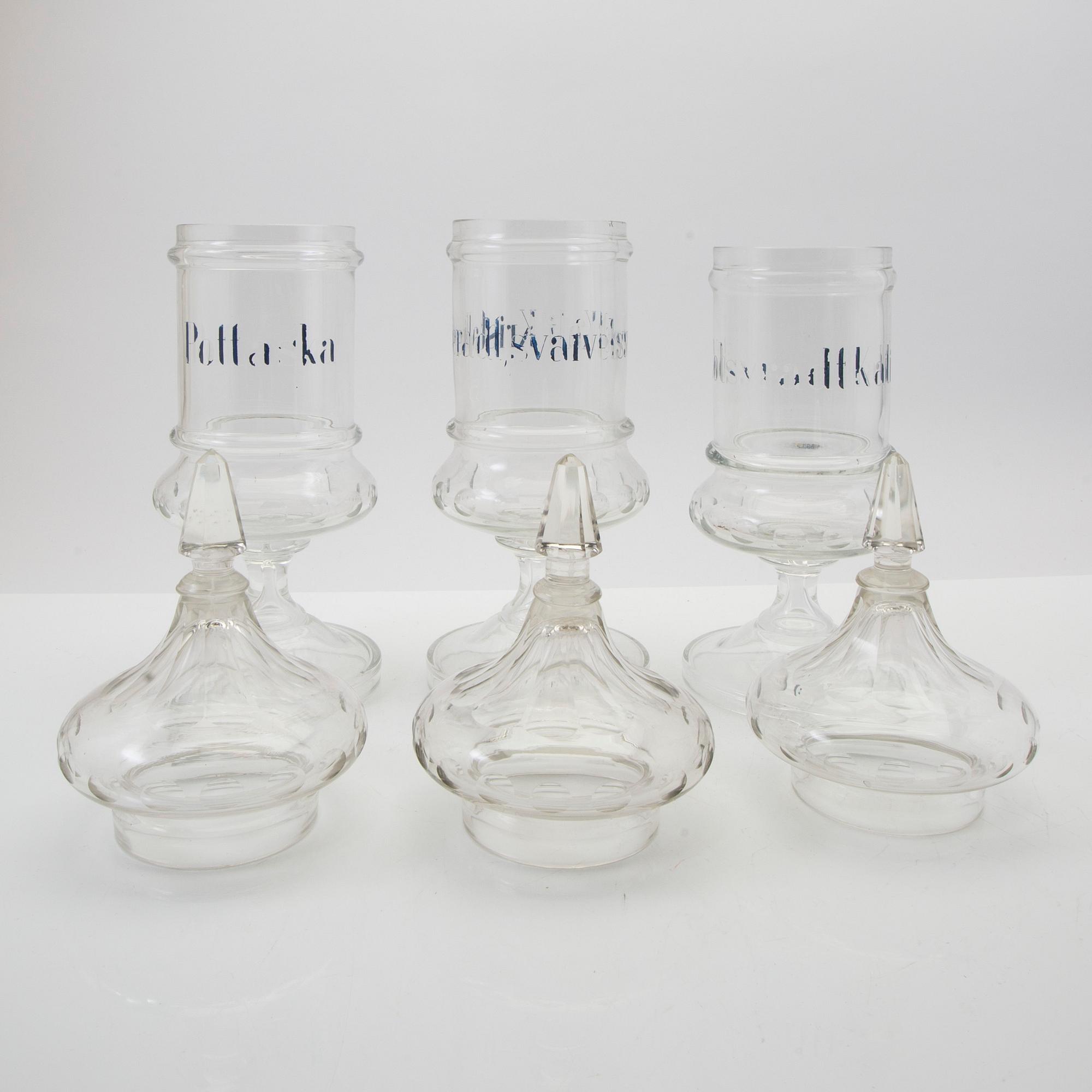Apothecary jars, 7 pieces, first half of the 20th century.