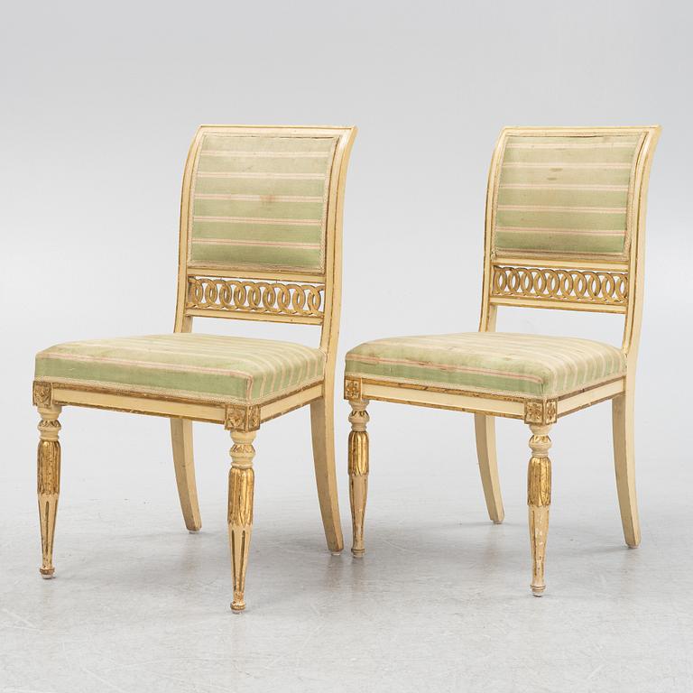 A late Gustaivan style sofa and four matched chairs from around the year 1900.
