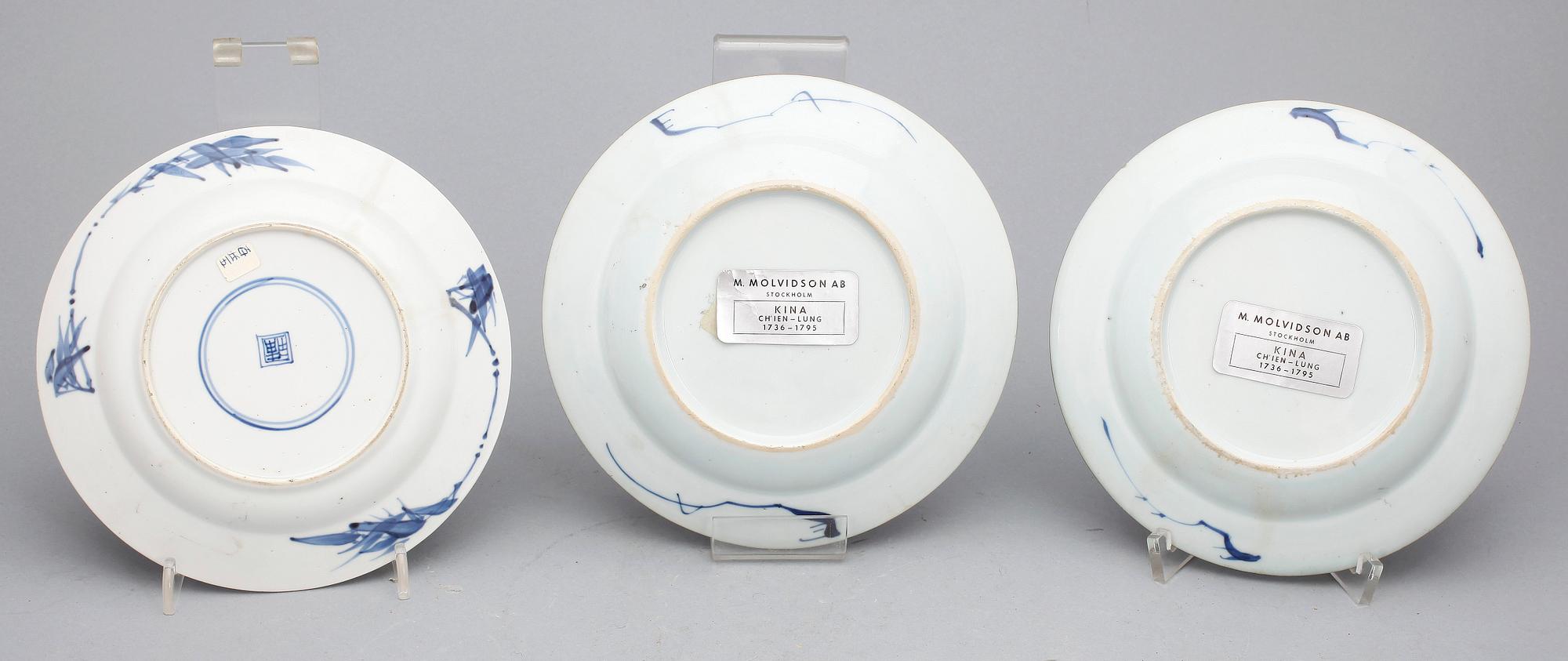 ASSIETTER, 8 st, kompaniporslin, främst Qianlong, 1700-tal.