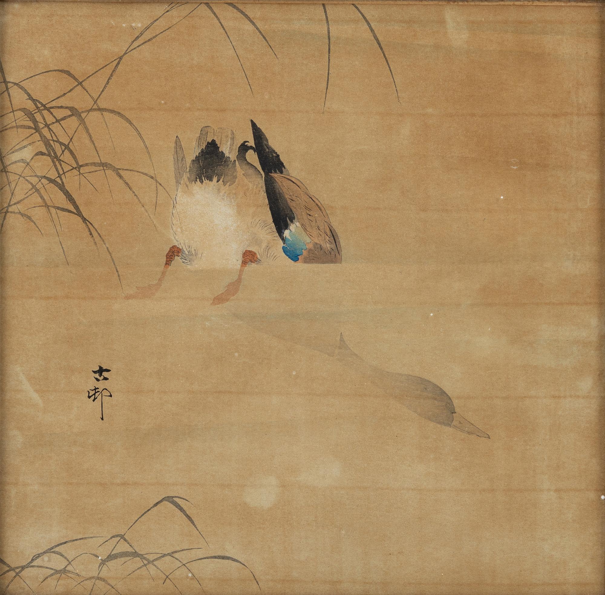 Different artists, two colour woodblock prints, one print on silk, Japan, 20th century.