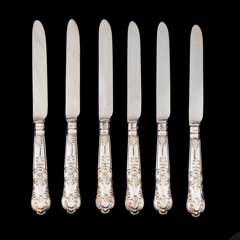 KNIVAR, 6 kpl, sterlingsilver, James Dixon & Sons, Sheffield, 1903. Totalvikt 370g.