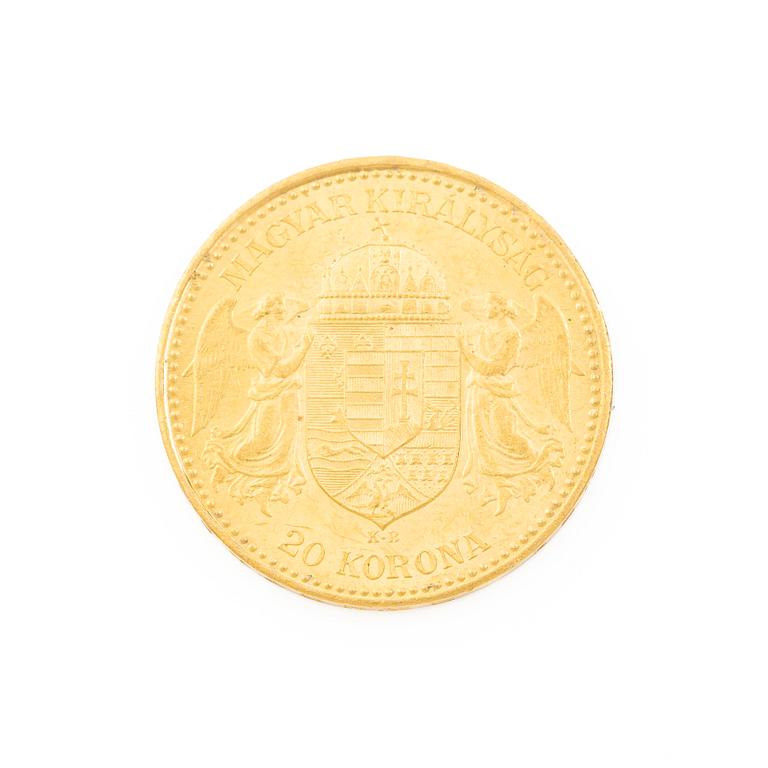 Gold coin, Hungary, 20 Korona, 1892.